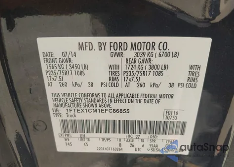 2014 Ford F-150 Stx from USA, damaged, VIN 1FTEX1CM1EFC86855